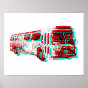 Póster 2D Velha escola do ônibus do trânsito da C.A.