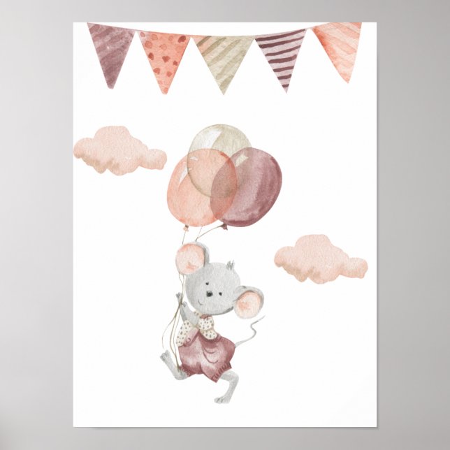 Poster 30,5x40,6 cm - Rato pequeno com balão (Frente)