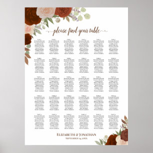 Poster 30 Mesa Cartão de Assentos de Casamento Rosas Outo