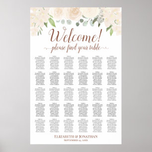 Poster 30 Rosas Bege Mesa Carta de Assentos Casamento