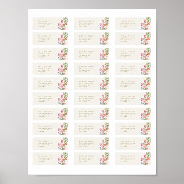 Poster 30 x Adesivos de Endereço Floral de Primavera para (Frente)