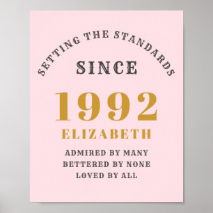 Poster 30th Birthday 1992 Elegant Gold Pink Grey