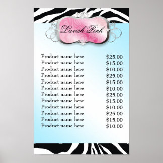 Poster 311 Lista de Preços do Lavish Pink Zebra Zebra