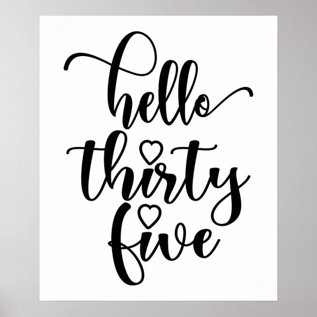 Poster 35º Aniversário Mulheres Olá 35 Cute 35 Anos (Frente)