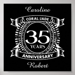 Poster 35.º aniversário de casamento Coral Jade crest