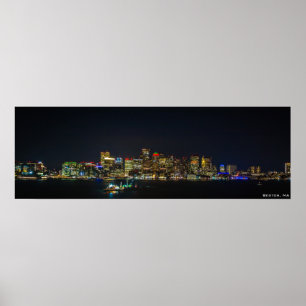 Póster 36" x 12", Boston Skyline à Noite
