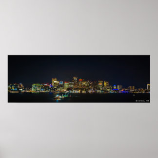 Póster 36" x 12", Boston Skyline à Noite