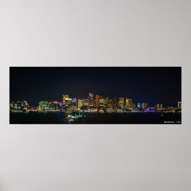 Póster 36" x 12", Boston Skyline à Noite (Frente)