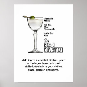 Poster 3 a 1 (Wet) Martini Cocktail Recebe art 18"x24"