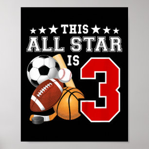 Poster 3 anos de Festa de aniversário desportiva estelar
