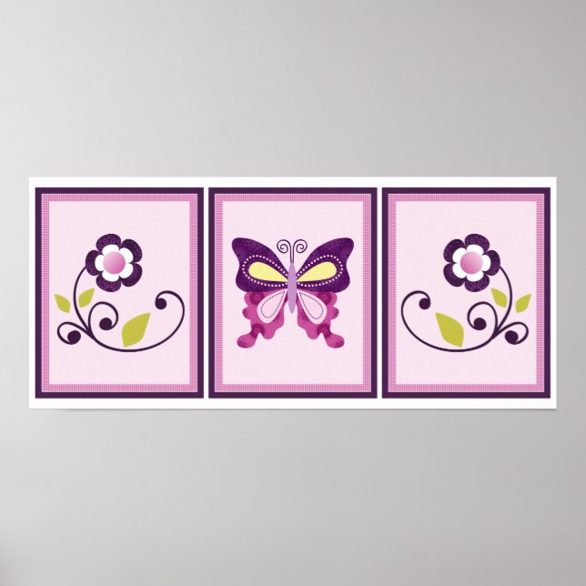 Póster 3 em 1 Butterfly Lane 8x10 polegadas Nursery Art (Frente)