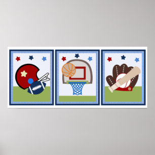 Poster 3 em 1 Varsity Sports 8x10 polegadas Nursery Art