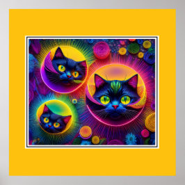 Poster 3 Gatos Fantásticos Em Bolhas De Energia Radiante