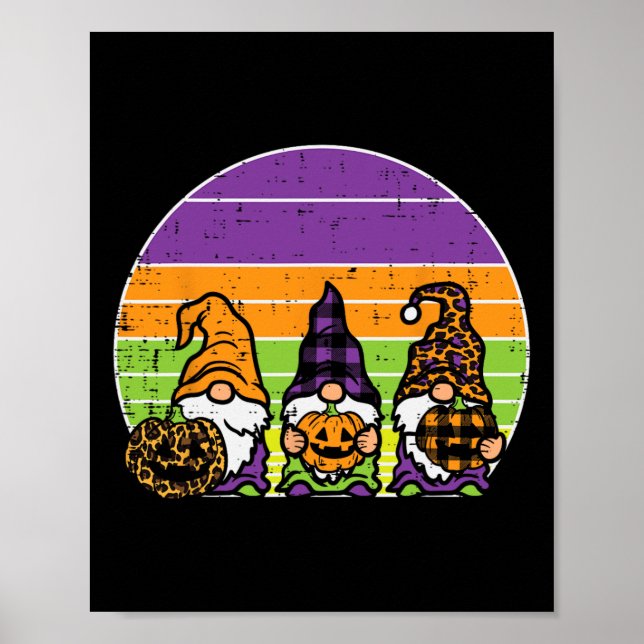 Poster 3 Gnomos da Xadrez-leopardo Pumpkin Retro Hallowee (Frente)