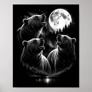 Poster 3 Howling Bear Moon Aurora Estilo Vintage Retro