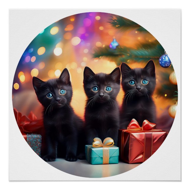 Póster 3 Jovens Black Eyed Black Kittens Cena de Natal (Frente)