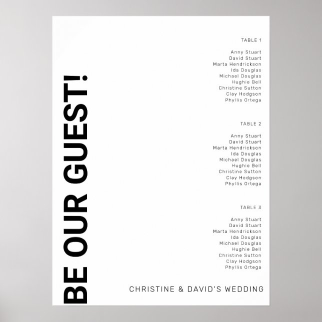 Poster 3 mesa Gráfico de assentos de casamento branco sim (Frente)
