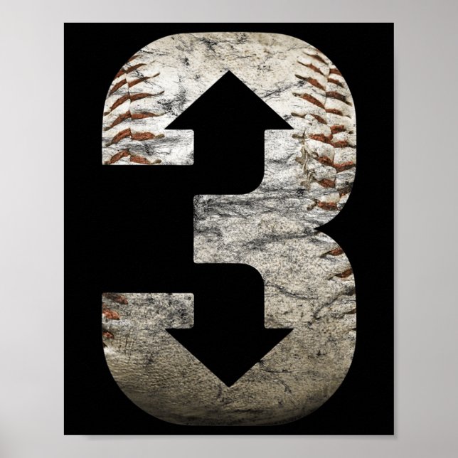 Poster 3 Para 3 Para Baixo Três Para Baixo Baseball (Frente)