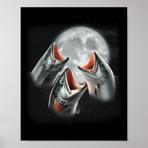 Poster 3 Peixes De Salmão Que Uivam Na Lua Engraçados Com