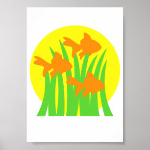 Poster 3 Peixes Goldfish Nadando Das Algas