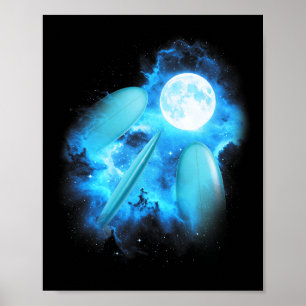 Poster 3 Prancha de Surfe Uivando Para a Lua Azul Colorid