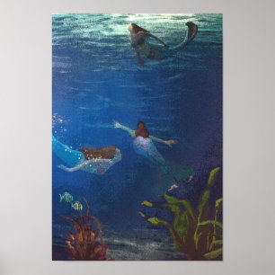 Póster 3 Sereias Nadando Sob Água