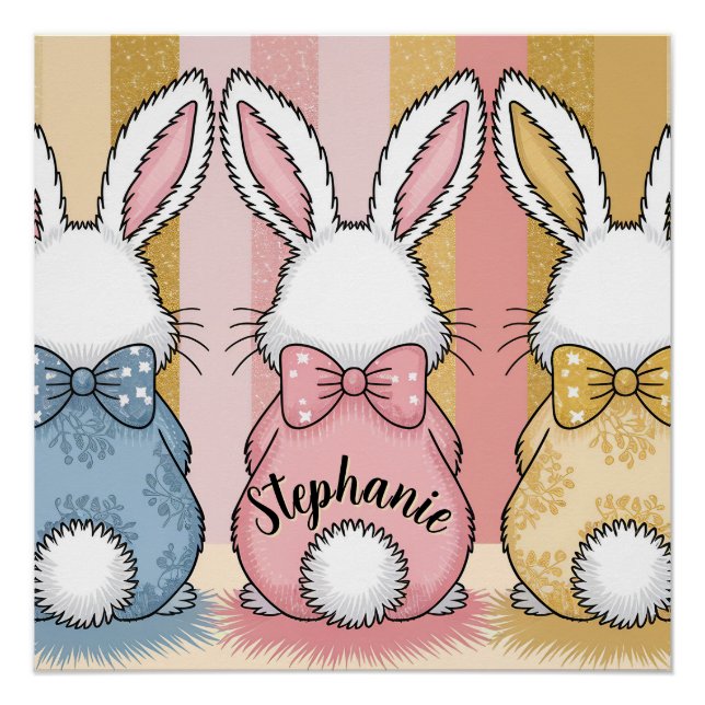 Póster 3 Trio de Coelhos, Nome Personalizado (Frente)