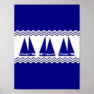 Poster 3 veleiros litorais do azul marinho e os brancos