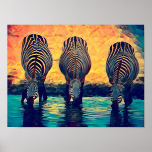 Poster 3 Zebras - original safari da selva Abstrato 