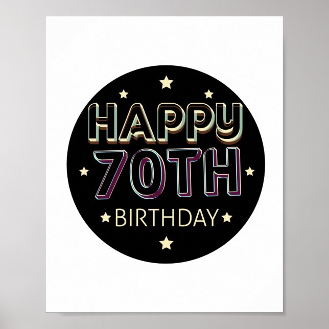 Poster 3d aniversário de 70 feliz e colorido (Frente)