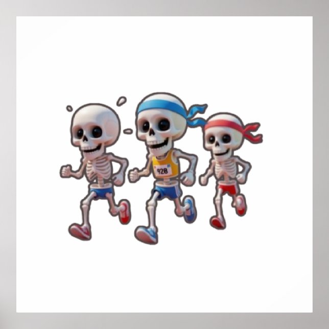 Poster “3D Cartoon Skeleton Race • Funny Running Skeleton (Frente)