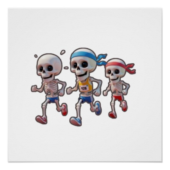 Póster “3D Cartoon Skeleton Race • Funny Running Skeleton (Frente)