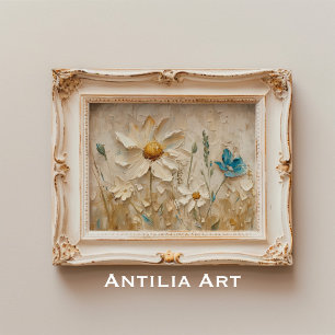 Poster 3D Flores Selvagens Texturizadas Pintando Flores d