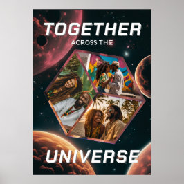 Poster 3D Fotowürfel im Weltraum mit Planeten