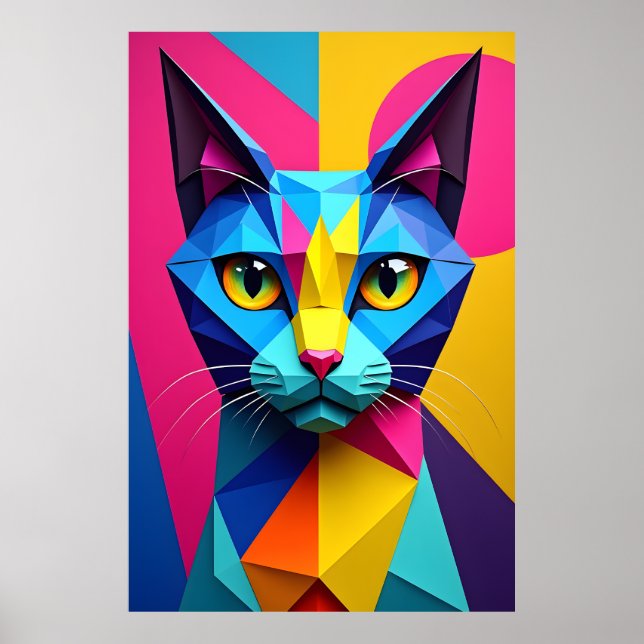 Poster 3D Geometric Pop Art Cat (Frente)