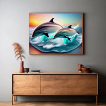 3D Golfinhos Ocean Sunset Tropical Beach Vibe