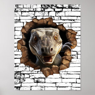 Poster 3D Iguana Wall Break Art - Safari Realista