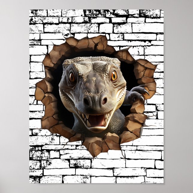 Poster 3D Iguana Wall Break Art - Safari Realista (Frente)