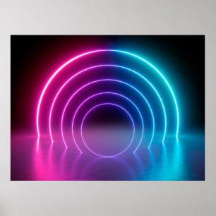 Poster 3d, linhas brilhantes, túnel, luzes de neon, virtu