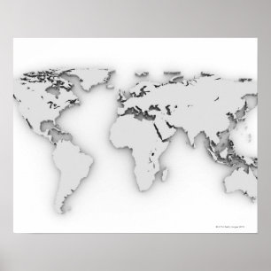 Póster 3D mapa do mundo, imagem gerada por computador