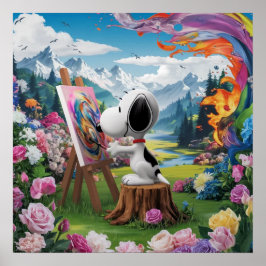 Poster 3D Renderização de uma Pintura de Cachorro