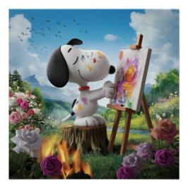 Póster 3D Renderização de uma Pintura de Cachorro
