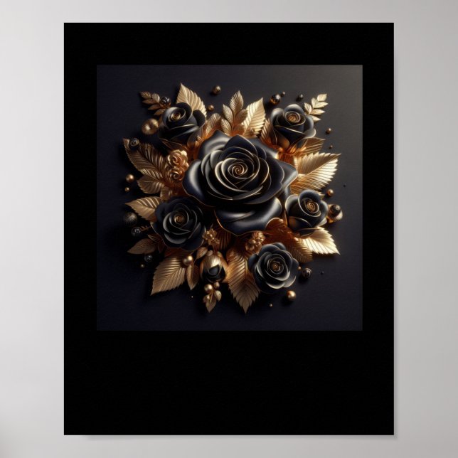 Poster 3d Rosas Pretos Dourados nº 4 (Frente)