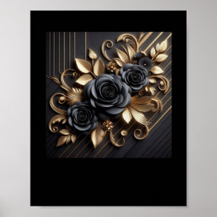 Poster 3d Rosas Pretos Dourados nº 7