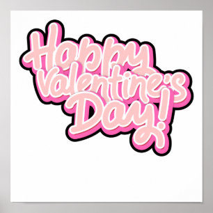 Poster 3d, tipografia do dia dos namorados rosa-feliz 202