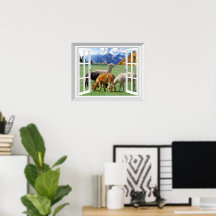 3D Visão Falsa Da Janela Alpaca Llama Wall Art