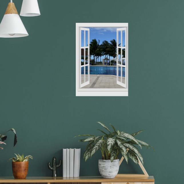 Poster 3D Visão Falsa Da Janela Nadar Piscina (Sala de Estar 1)
