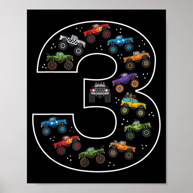 Poster 3rd Birthday 3 Year Old Car Boys Monster Truck  (Frente)