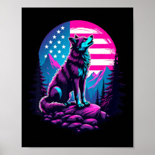 Poster 4º De Julho De American Flag Howling Wolf Sob Os E