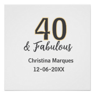 Póster 40 & fabuloso cinza amarelo calligraphy aniversári